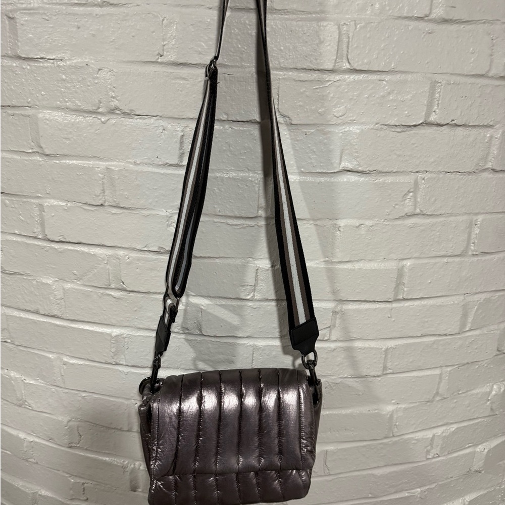THINK ROYLN Metallic Silver Quilted Crossbody Bag